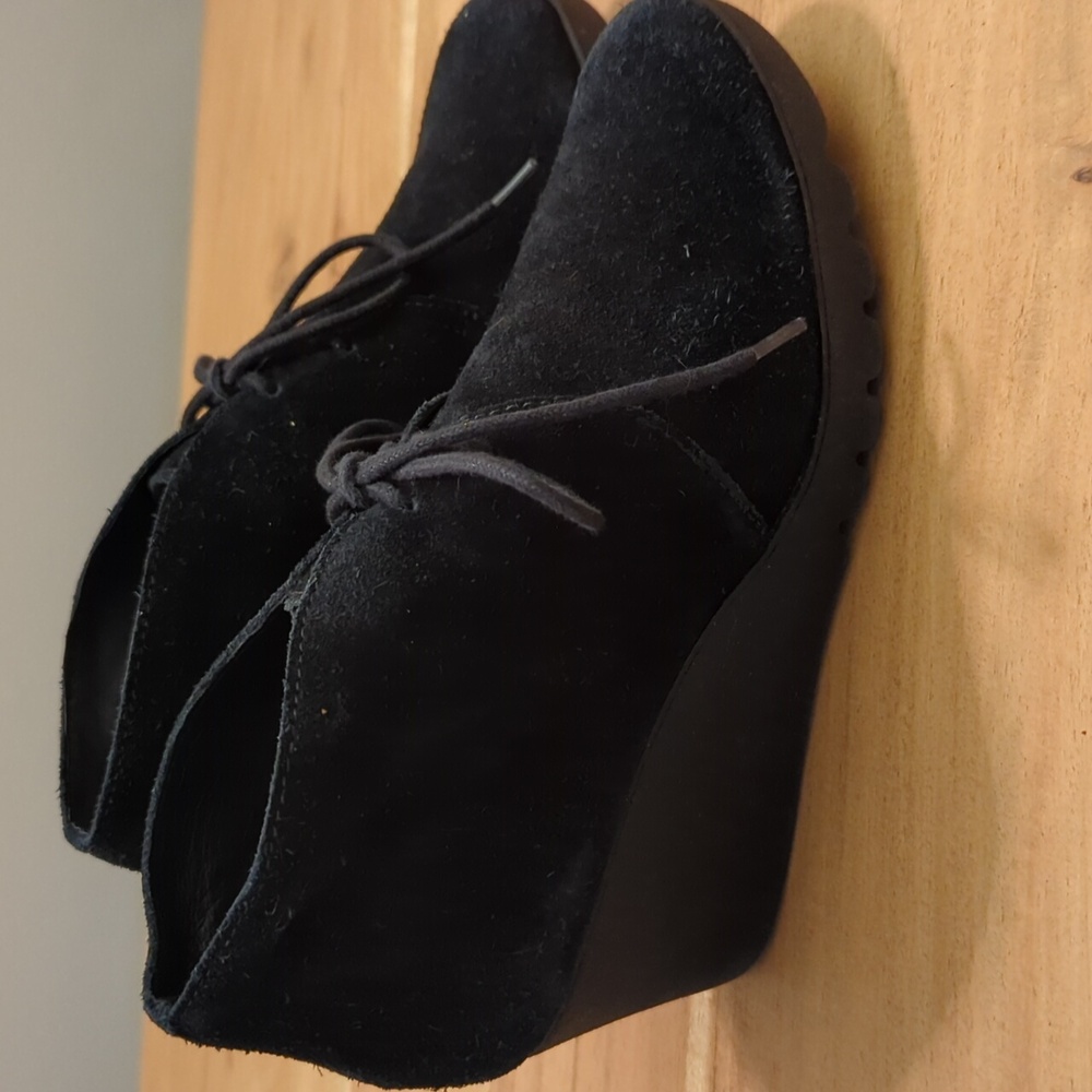 Donald J. Pliner Black Suede Wedge Ankle Boot with Lace-Up